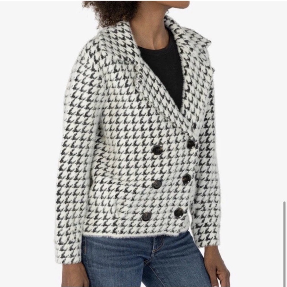KUT From The Kloth Aaliyah Double Breasted Jacket Fuzzy Houndstooth Size X-Large